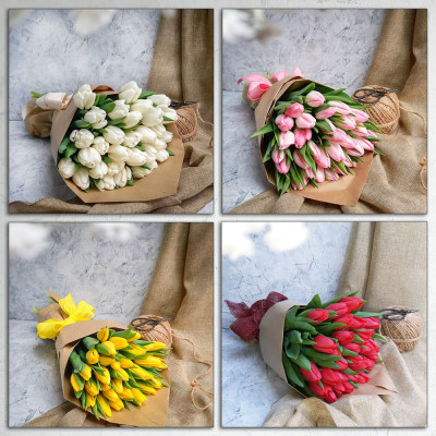 ÖKO-csokor egyszínű tulipánokból - "Virágkötő Választása"